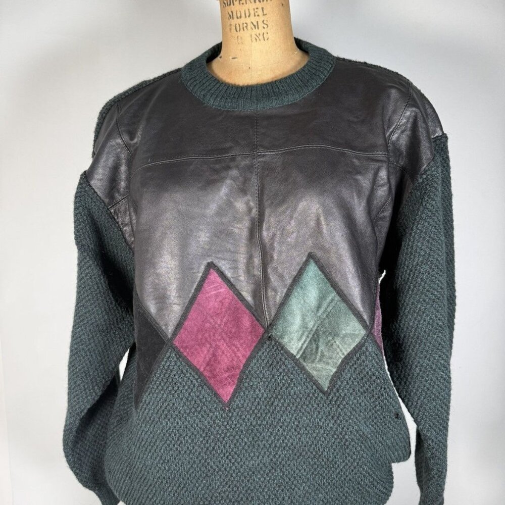 Vintage Leather Patch Alpaca Wool Blend Sweater